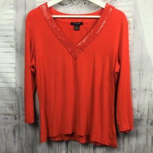 ST John Casual Top Red Orange 3/4 Sleeve L